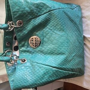 Kate Landry Elegant Teal Leather Tote Bag EUC